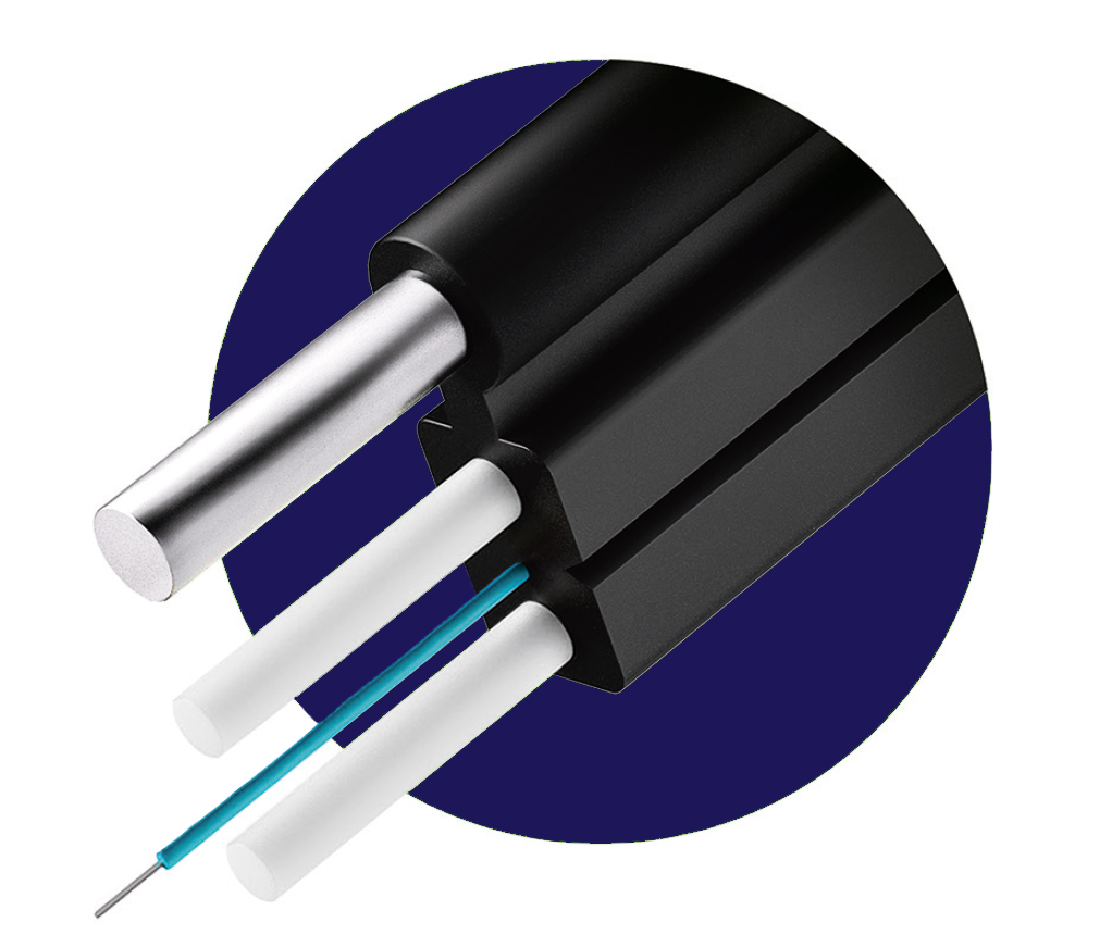 Оптический дроп кабель FTTH, 1ов, G657A1, усилен стеклопрутками FRP с  ВСЭ (steel)